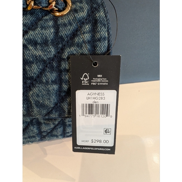 NWT Karl Lagerfeld Denim Quilted Shoulder Bag - Picture 6 of 10